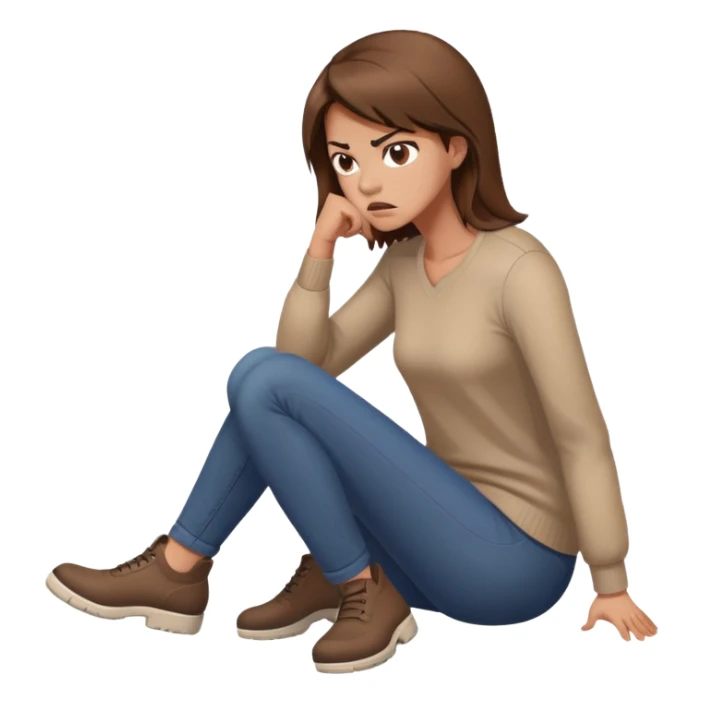 angry woman with brown hair sitting on a floor in profile avoiding conversation sticker