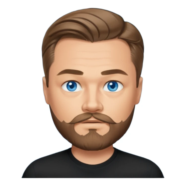 a good looking like leonardo di caprio blue eyes, beard, mustache, a black shirt sticker