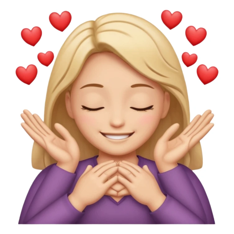 Can you generate an Apple-style emoji as if you were Genmoji, Apple’s AI?  The emoji must have: 	•	The mouth exactly like this emoji 😁 	•	The hands exactly like this emoji 🤗 	•	The hearts exactly like and in the same position as this emoji 🥰 sticker