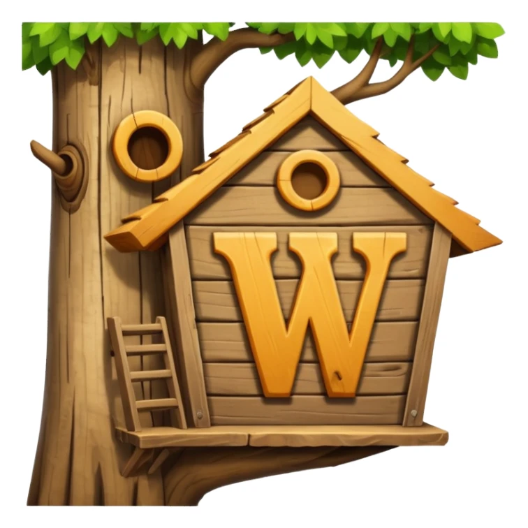 letter W on the side wall of a treehouse in a tree, only the top no trunk sticker