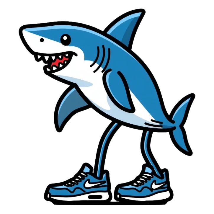 Shark with legs wearing blue Nike shoes sticker