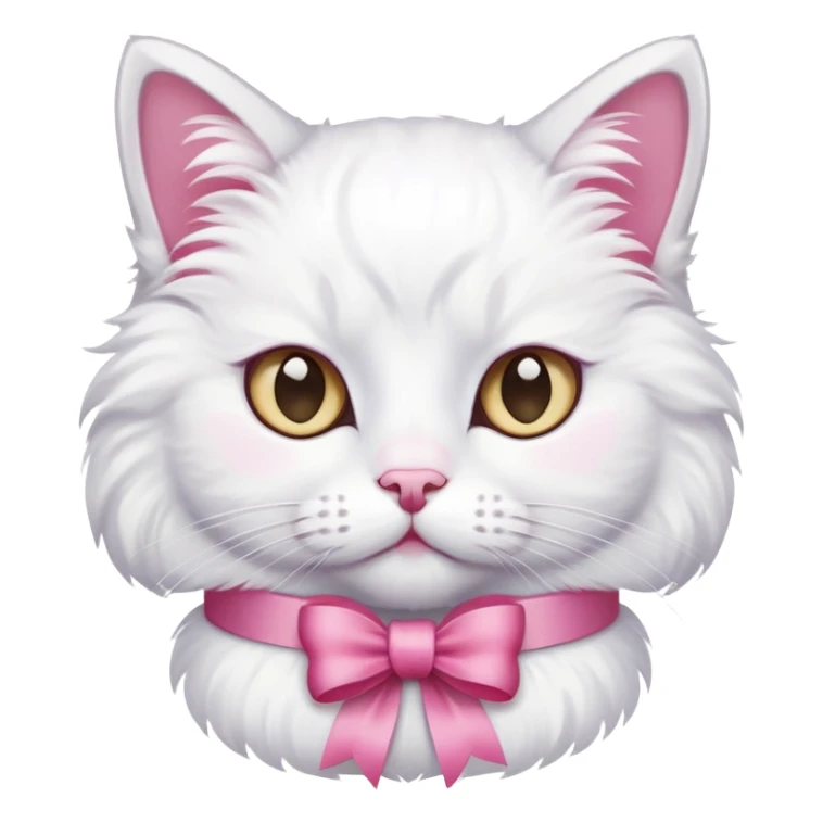 A white cat with a pink ribbon on its head  sticker