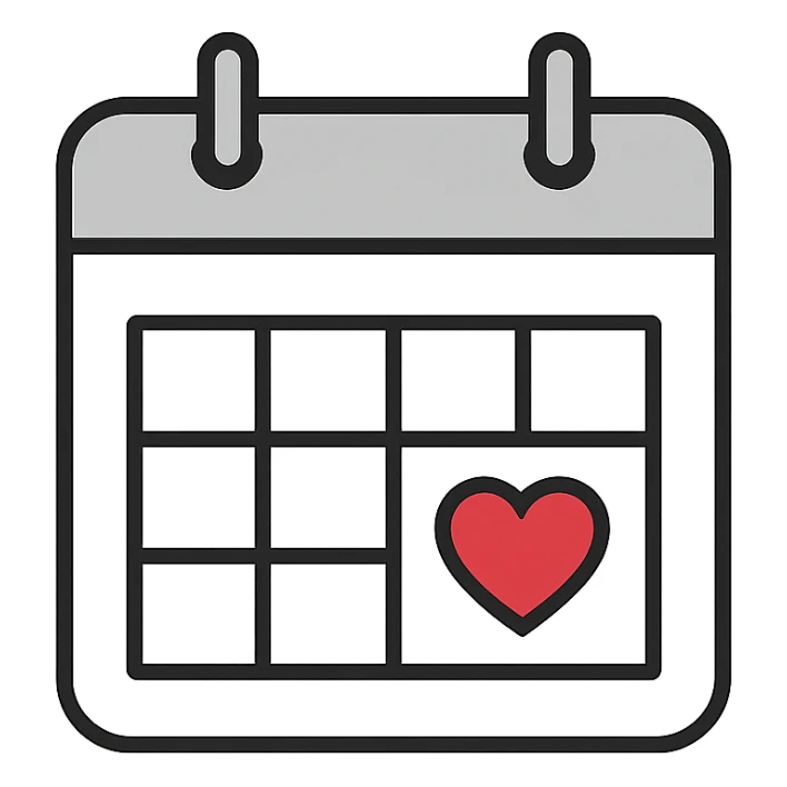 love-themed calendar with a heart date, no background sticker
