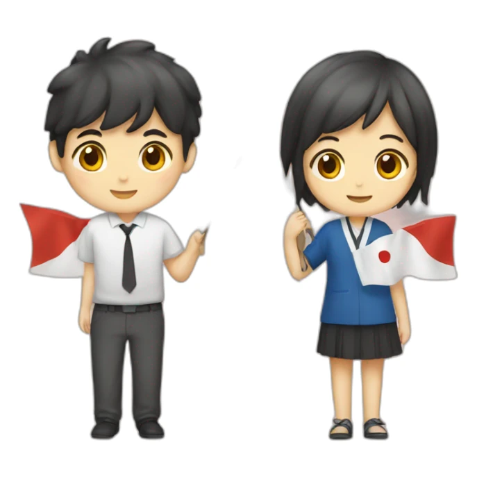 boy and girl holding Japanese flag sticker