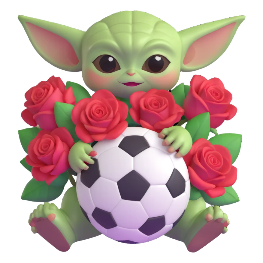 baby yoda holding soccer ball with roses sticker