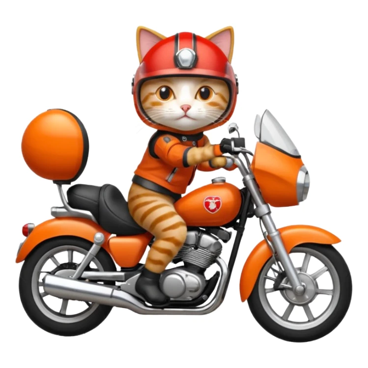 Cat on red and black motorcycle with helmet sticker
