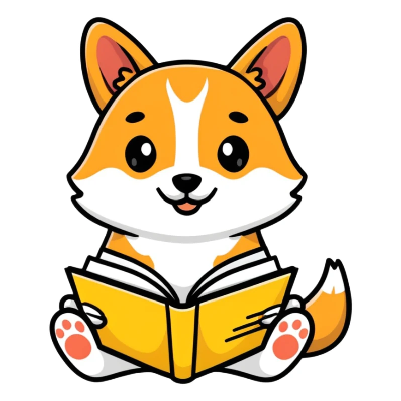 Adorable dog sitting with an open book sticker