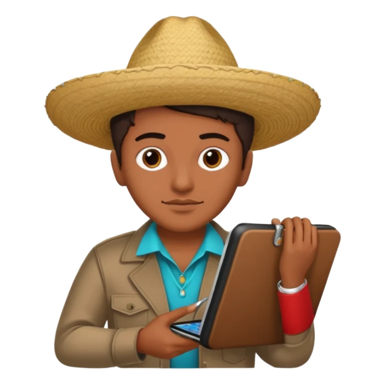 person with digital toolkit, digital and tech vibes, normal colors, mexican, sticker