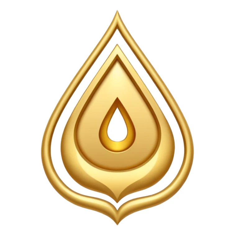 A simple golden tilak symbol with a central vertical drop shape and two curved lines on the sides forming a symmetric U-shape. sticker
