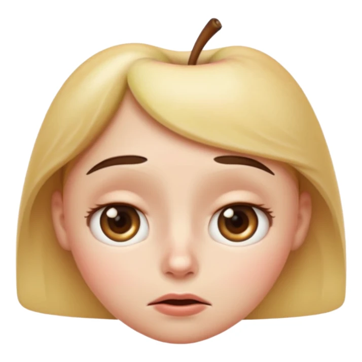  Apple emoji style, high clarity slightly widened eyes, subtle tension around eyes, small tight curved-down mouth, eyebrows raised inward, expression of quiet worry sticker