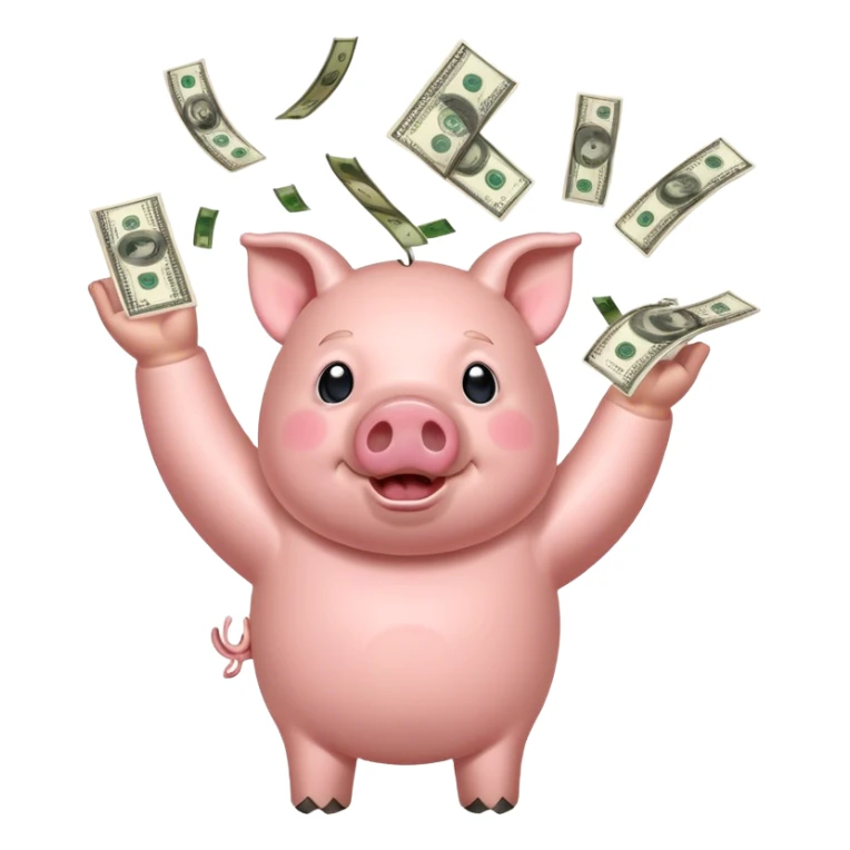 pig throwing money over his head sticker
