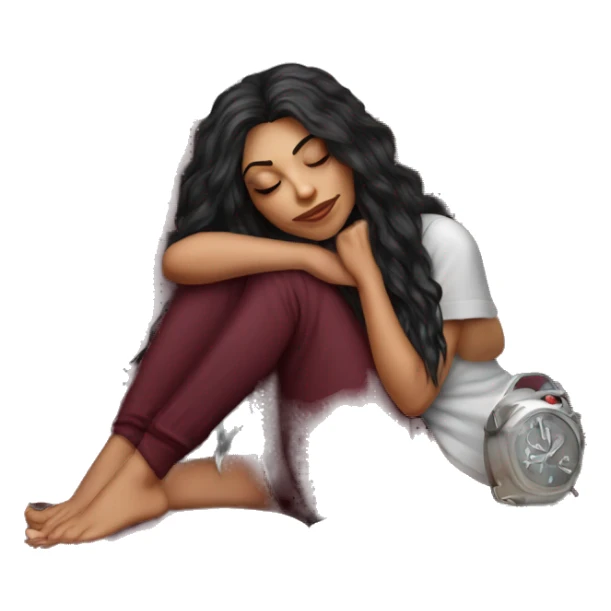 Beautiful tattooed burgundy long haired woman napping on sofa sticker