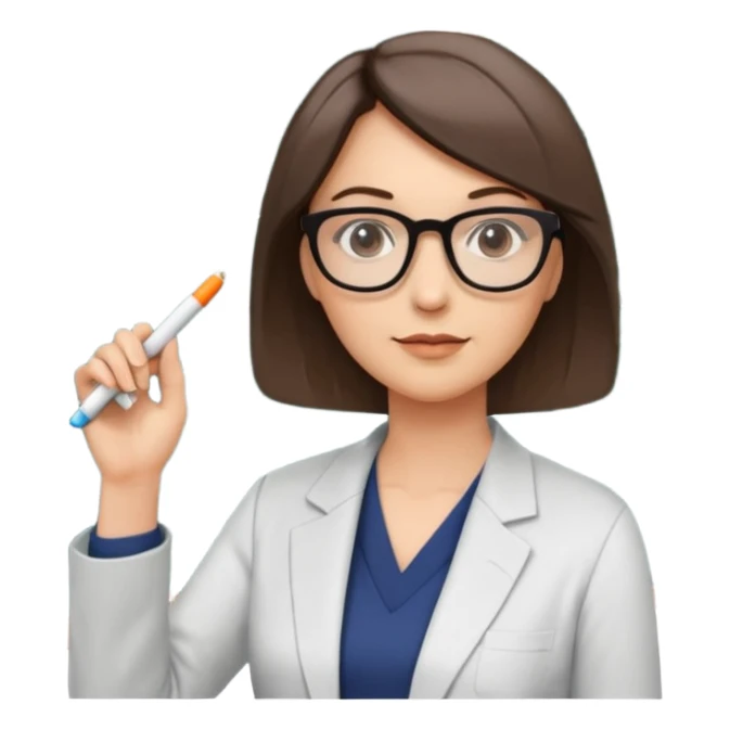 40 year old female with a bob, work as a professor, in the middle of a workshop, in front of a white board with figures and diagrams sticker