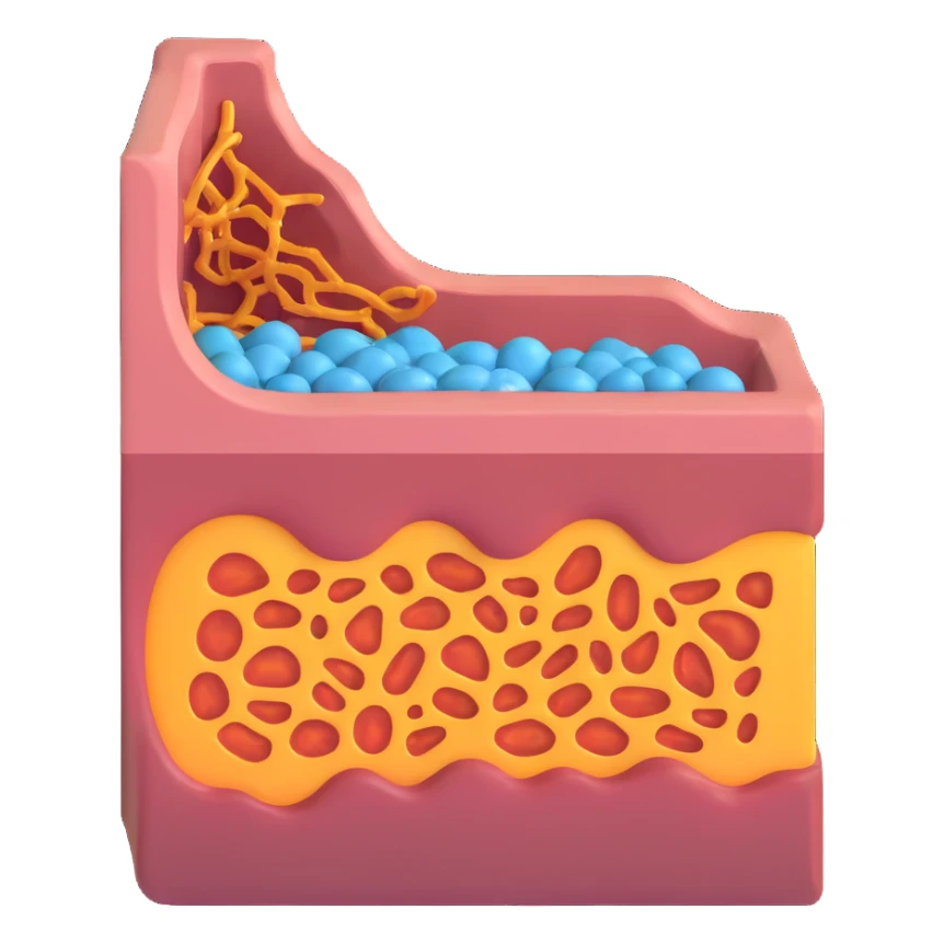 3D cross-section of a biological membrane with visible phospholipid bilayer, proteins, cholesterol, carbohydrate chains, rendered with depth, labeled components, educational and realistic style sticker