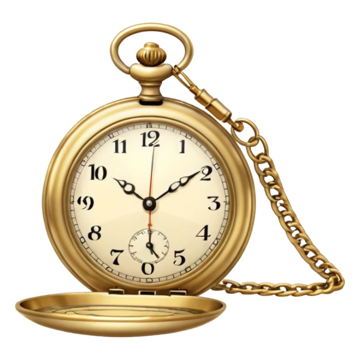 classic gold pocket watch, antique style, chain, minimal, no text sticker