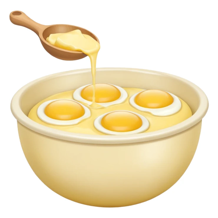 baking preperation with mixing bowl with uncracked eggs and butter sticker