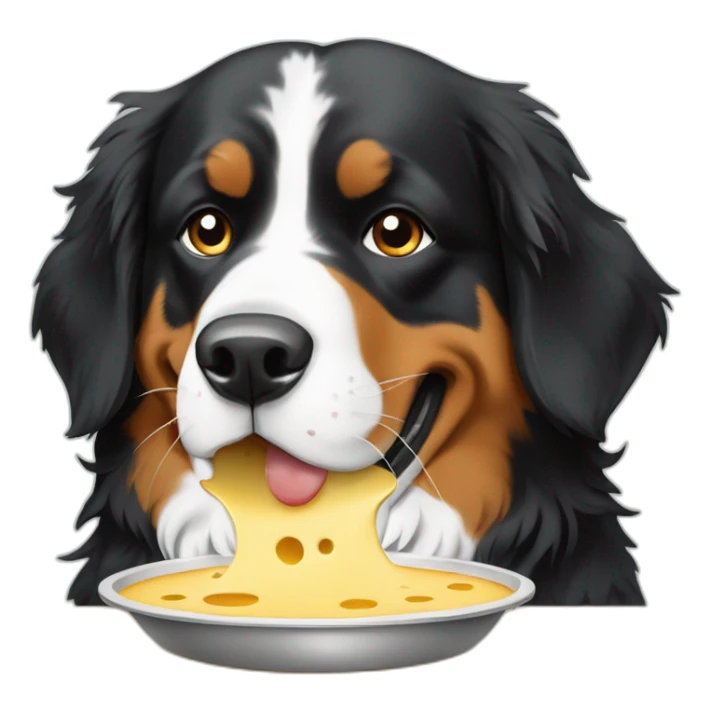 Bernese mountain dog eating a swiss cheese fondue sticker