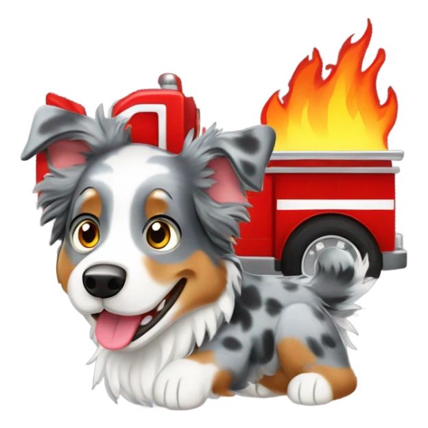 Blue Merle Australian Shepard riding in fire truck sticker