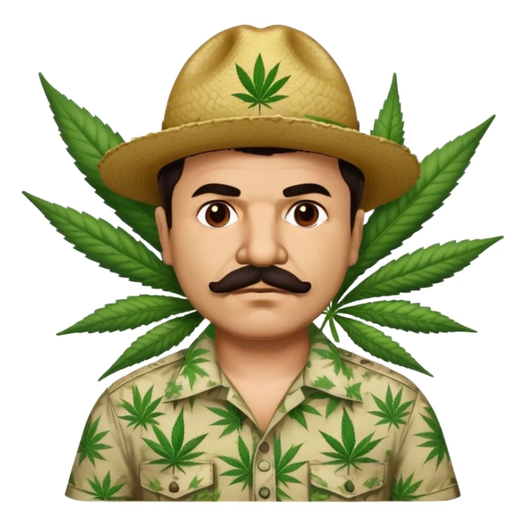 Mexican drug lord El Chapo with mustache and cannabis leaf patterned shirt sticker