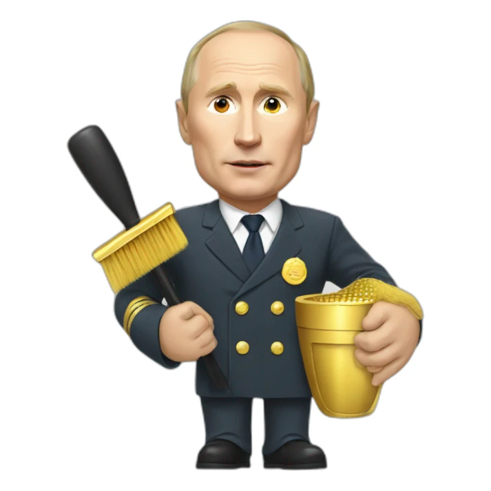 Putin with a golden toilet brush in hand sticker
