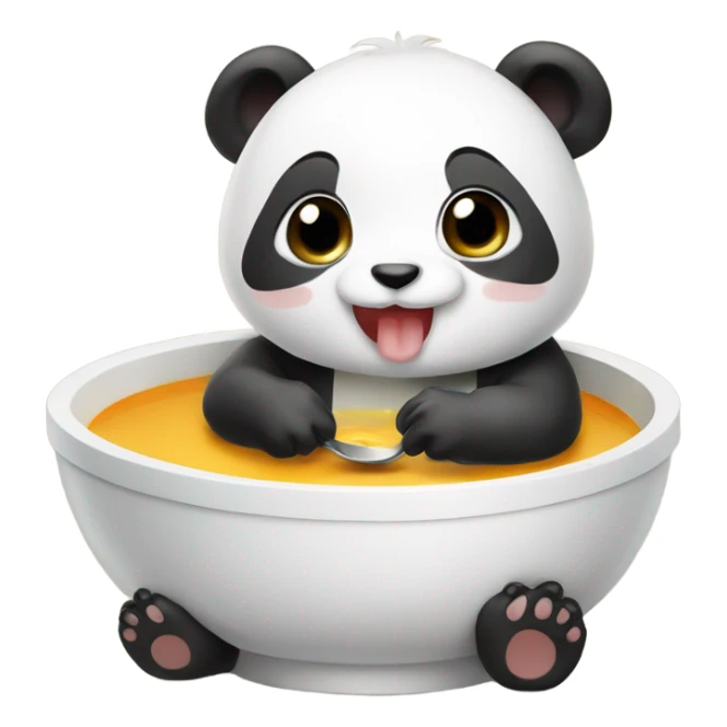 Baby panda eating big bowl of soup sticker