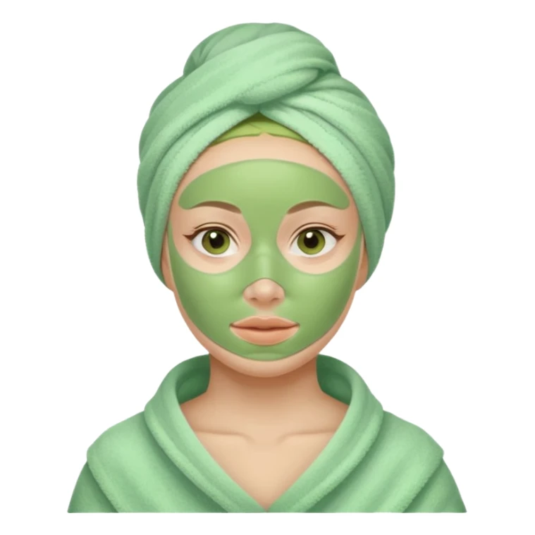 woman with green facial mask, towel on head, serene expression sticker