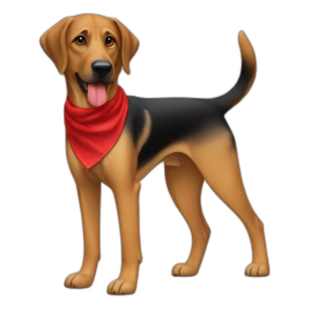 65% Coonhound 35% German Shepherd mix dog wearing small plain red bandana walking left sticker