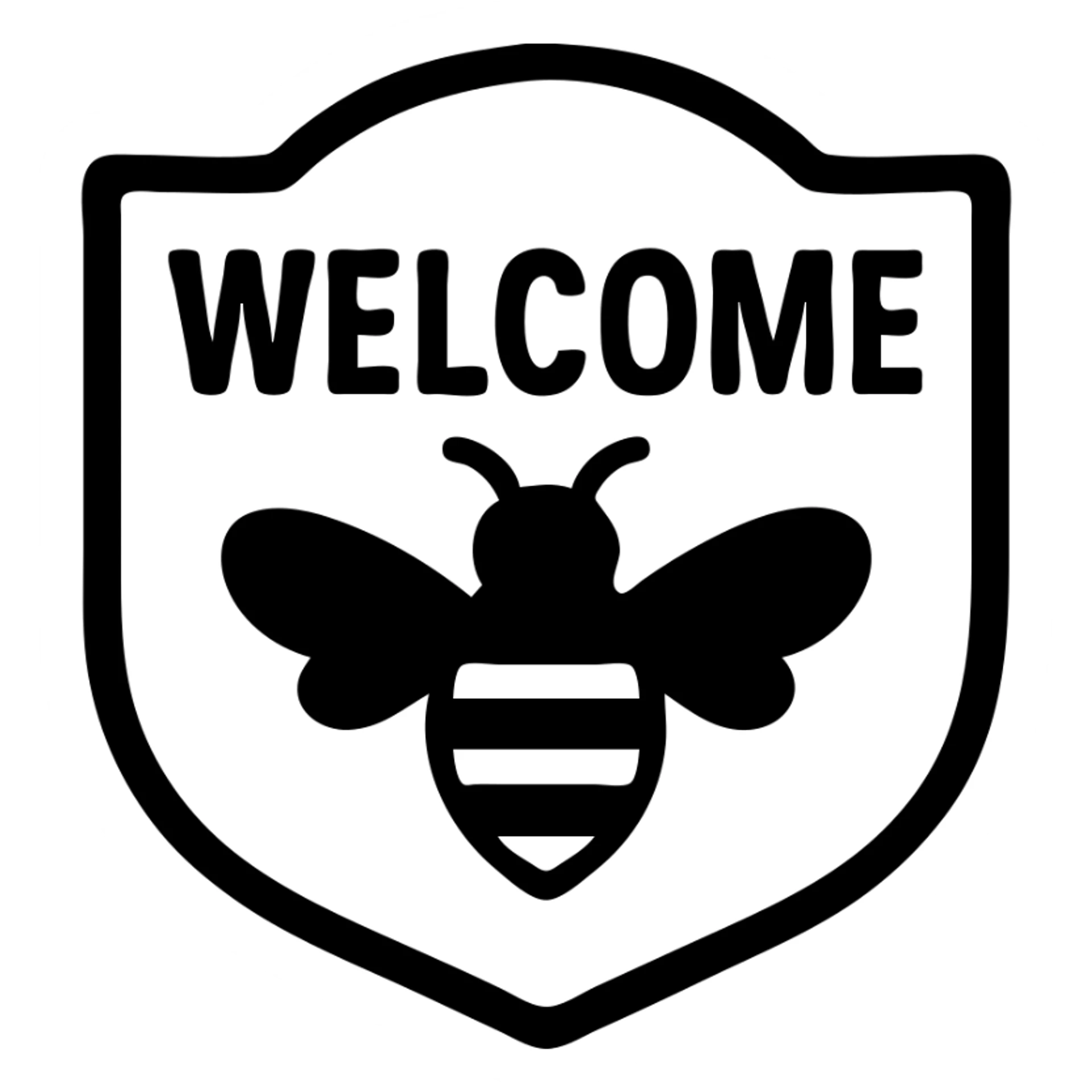 Welcome sign with a bee, 'WELCOME' text, black and yellow design sticker