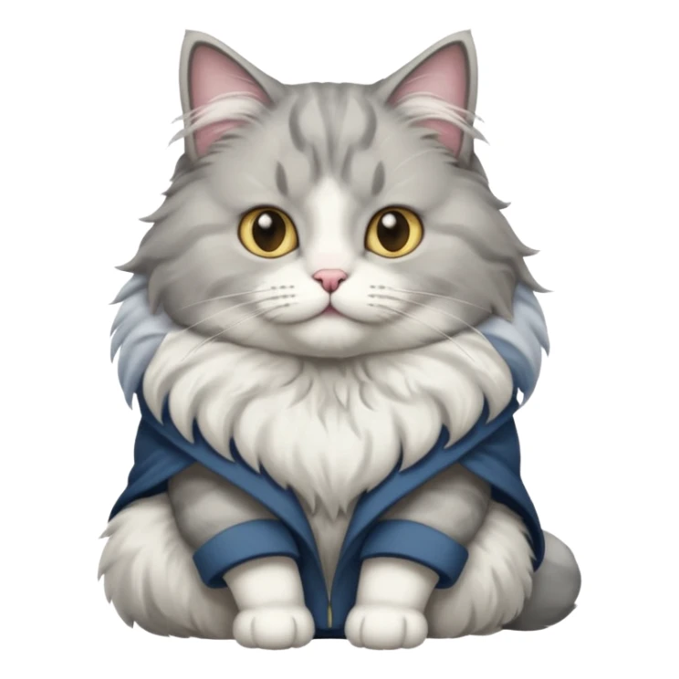 a very fluffy big grey and white cat sitting regally sticker