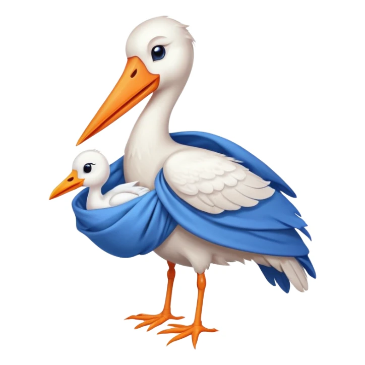 stork holding a baby in a blue blanket sticker