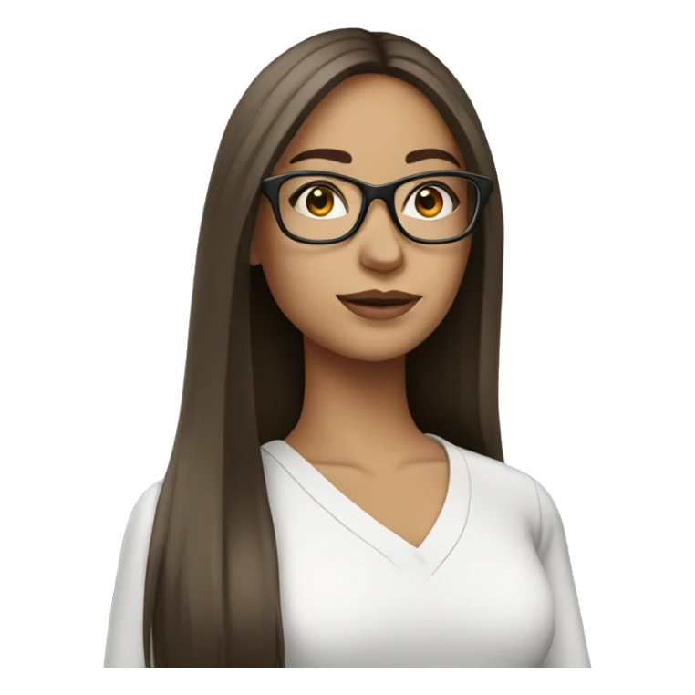 Beautiful brunette straight long hair with white glasses sticker
