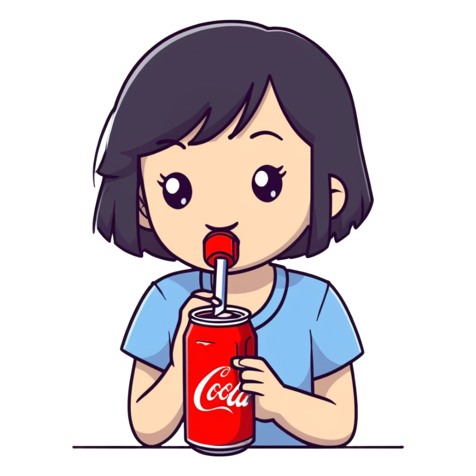 cute girl with black hair drinking coca cola sticker