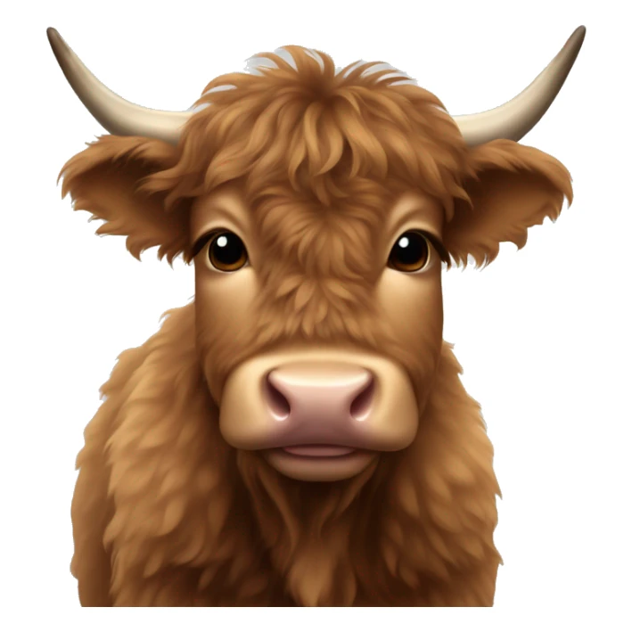 brown fluffy baby scottish cow with a small bow on head sticker