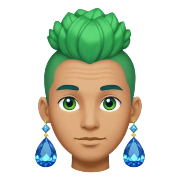 gem lover man with gem accessories excessive amount very big gem earrings green bun hair and bluediamonds  sticker