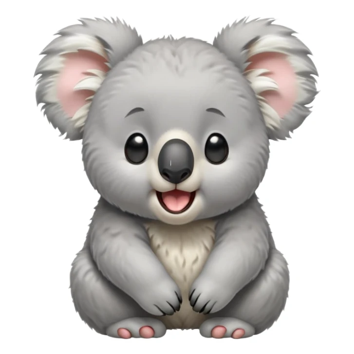 cinematic-cute-yawning-fluffy koala-portrait-emoji,-head-tilted-slightly-with-a-dramatic,-wide-open-yawn,-showcasing-a-soft,-downy-grey-fur-with-drooping-ears-and-round-eyes-barely-open-in-drowsy-contentment,-simplified-yet-irresistibly-adorable, realistic fluffy sticker