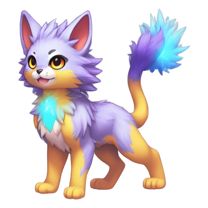 Anthro Fluffy Cool Cute Magical Elemental Shiny Colorful Neon Vibrant Colors Sparkle Kemono-style Chibi Fantasy-Animal-Fakémon-Pokémon-Hybrid Fur Sona Aesthetic Full Body sticker