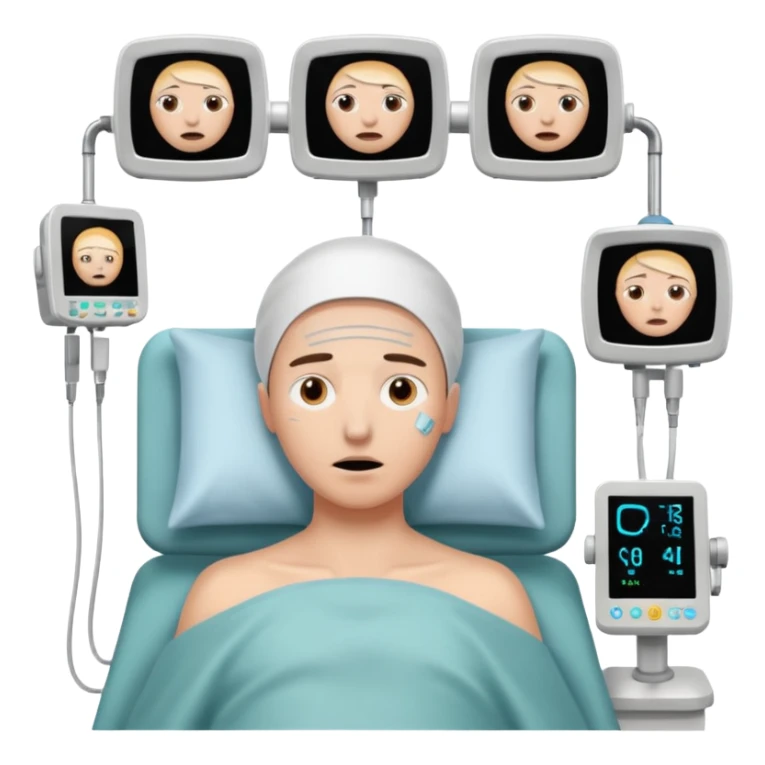 a PATIENT waking up before a surgery, with monitors and sleeping, THEY HAVE OPEN EYES OMG I SAID SLEEPING sticker