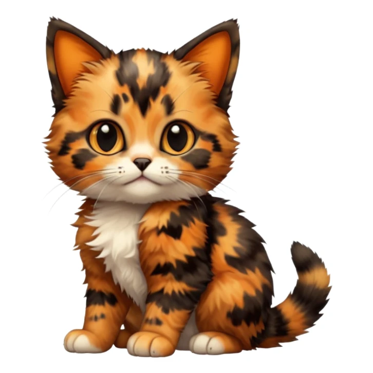 A high-resolution photo-realistic digital illustration of a tortoiseshell kitten, chest upward sticker