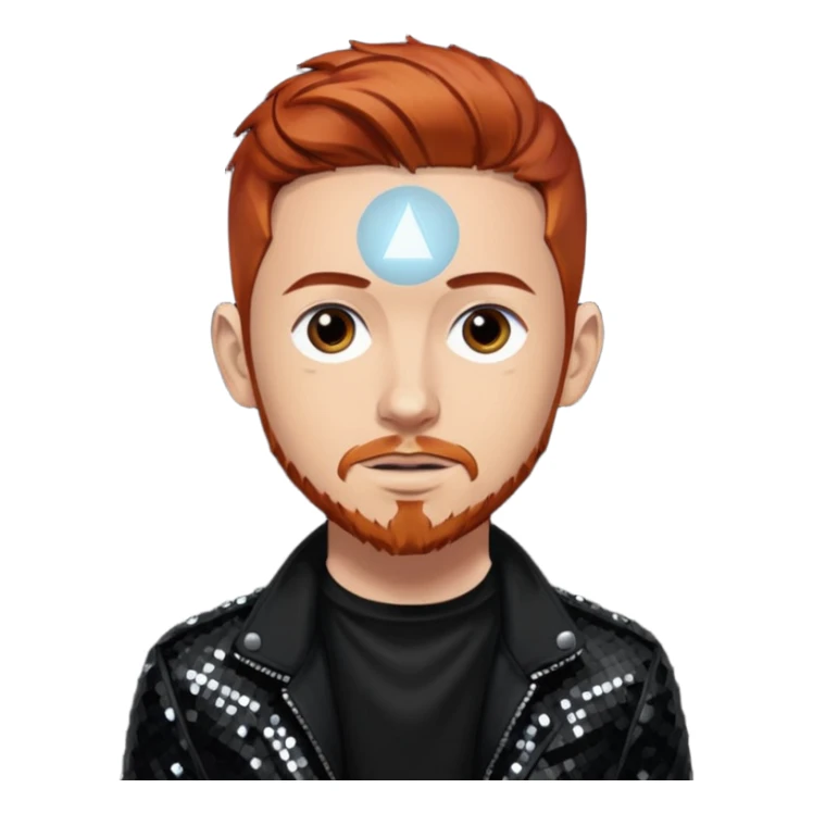 Dave Phoenix Farrell from Linkin Park with auburn hair, light skin, black sequin outfit sticker