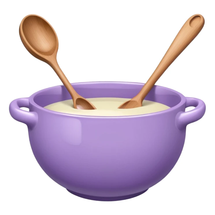 a lilac ceramic mixing bowl with a wooden spoon stirring sticker