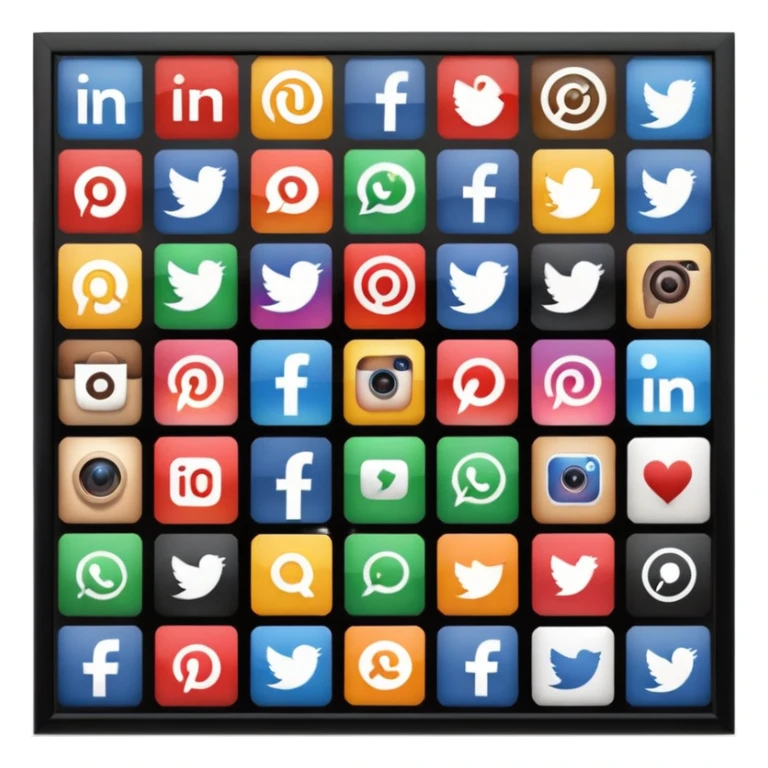 Socail media sauare emoji style icons 
Creat the quadrant with the logos of FB, X, Trustpilot, Instagram, Youtube, Linkedineach icon is ther only ones, asme size, only icons of the social media that I mentioned sticker