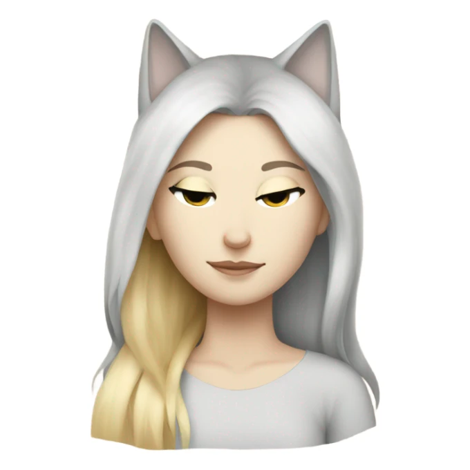 blonde girl side sleeping gray and white cat sticker