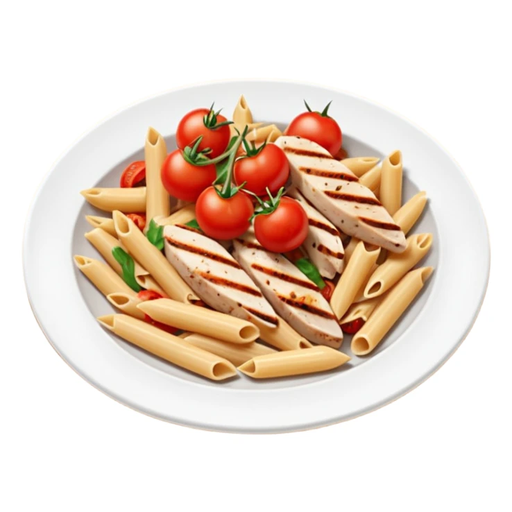 whole grain penne with cherry tomatoes and grilled chicken no plate sticker