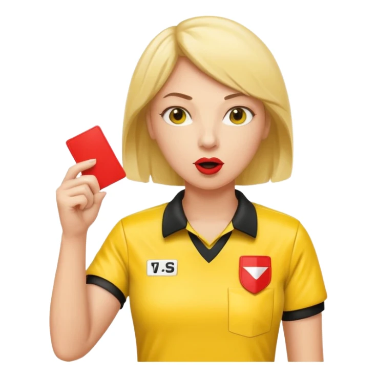 Female Referee – Confident Pose
 Wearing yellow referee shirt, blowing whistle while showing red card. sticker