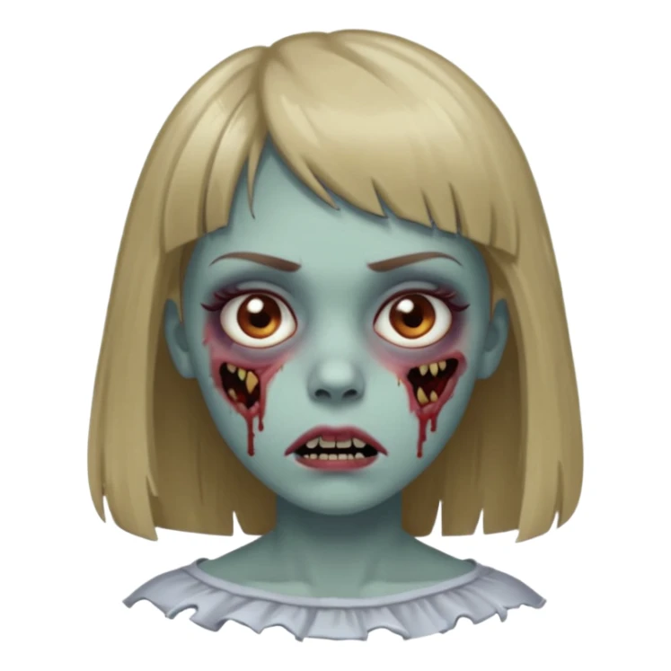 Zombie girl, with bangs above her eyebrows, her dark blonde hair, thin eyebrows. sticker