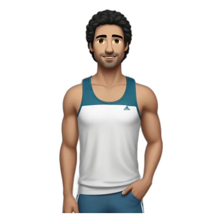Black hair white Tunisian man in adidas tank top sticker