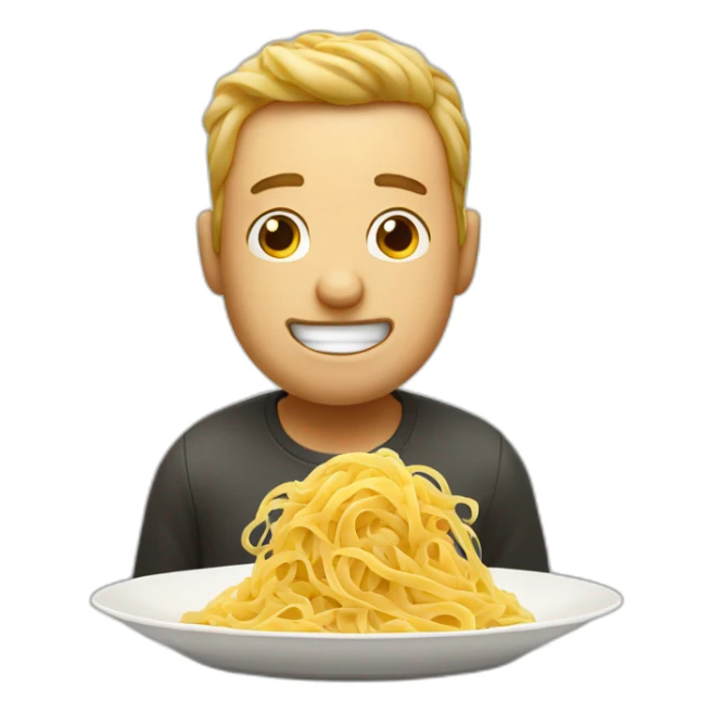 A hungry man in front of a plate of pasta sticker