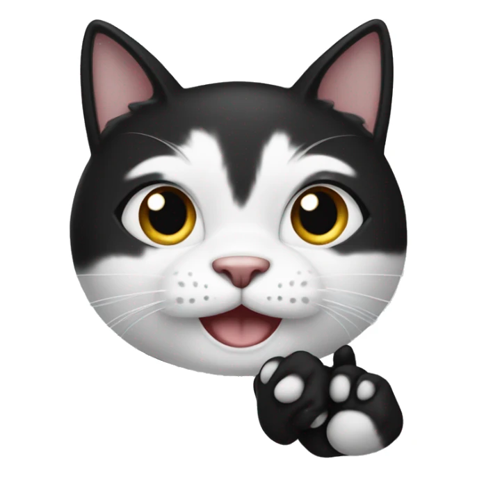 A black and white cat waves its paw sticker