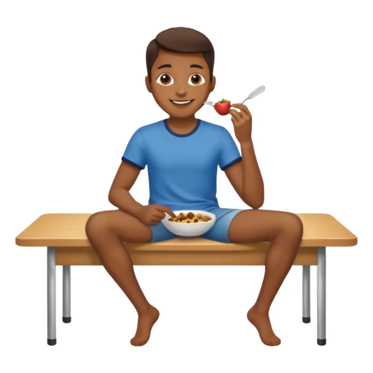 uma pessoa sentada em uma mesa. SENTADA em cima da mesa, como se a mesa fosse um banco. ai o banco vai ser alto e ela vai ta comendo num banco, sendo que ta sentado na mesa. tipo SENTADO na mesa mesmo, em cima da mesa sticker