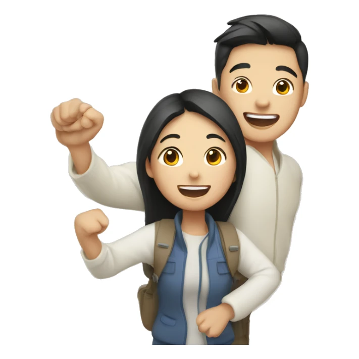 Cute young  Asian couple excitedly traveling  sticker